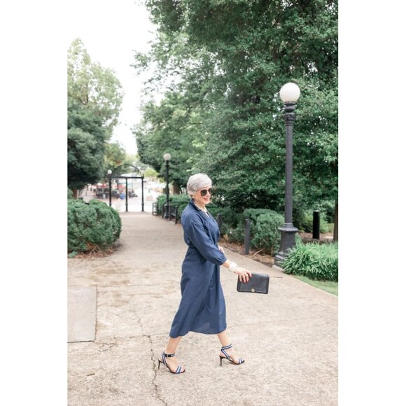 NWT J. MCLAUGHLIN Elayne in Deep Navy Cotton Silk Blend Faux Wrap Midi Dress M - Picture 3 of 9